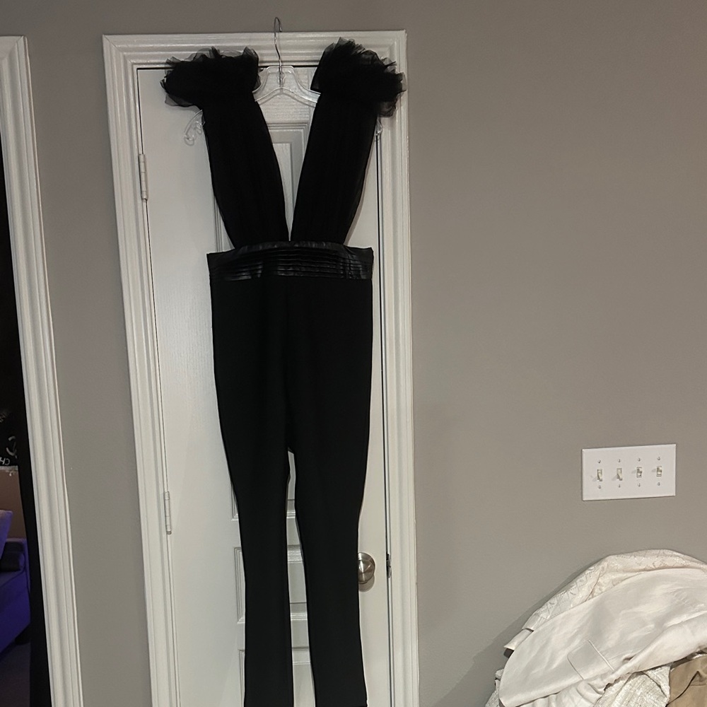 Fashion Nova Black Jumpsuit with Tulle Accents